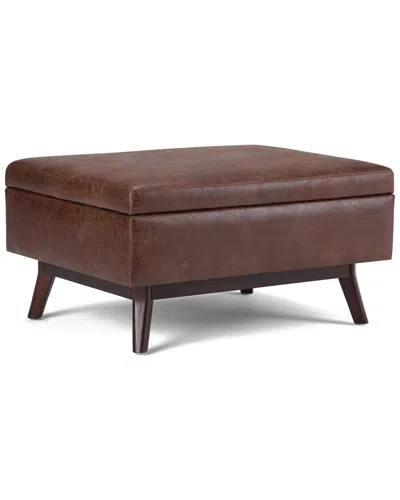 Simpli Home Owen 34in Mid Century Modern Rectangle Coffee Table Storage  Ottoman