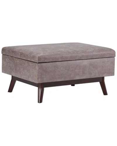 Simpli Home Owen 34in Mid Century Modern Rectangle Coffee Table Storage  Ottoman In Gray