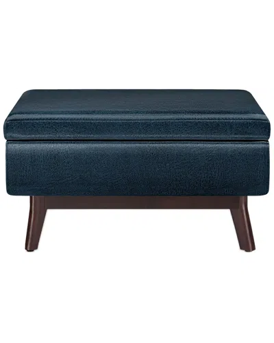 Simpli Home Owen 34in Mid Century Modern Rectangle Coffee Table Storage  Ottoman In Blue