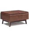 Simpli Home Owen 34in Mid Century Modern Rectangle Tray Top Small Coffee Table  Storage Ottoman