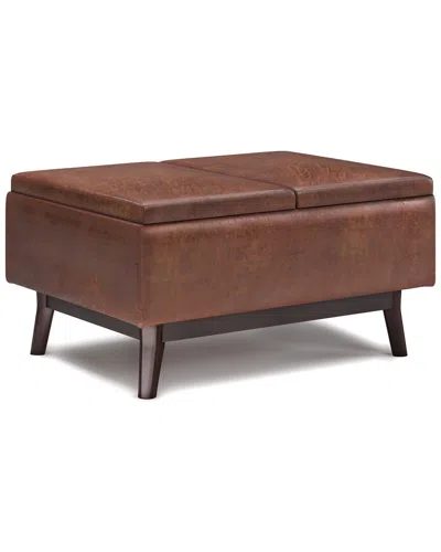 Simpli Home Owen 34in Mid Century Modern Rectangle Tray Top Small Coffee Table  Storage Ottoman