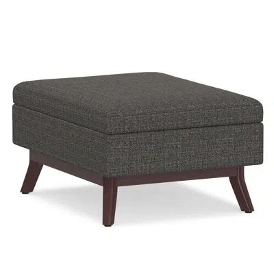 Simpli Home Owen 34"w Upholstered Fabric Mid-century Modern Rectangular Lift-top Ottoman With Tapered Legs In Ebony Tweed Look Polyester