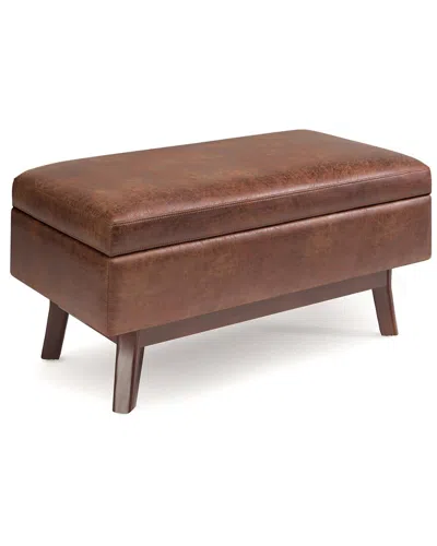 Simpli Home Owen 36in Mid Century Modern Rectangle Small Rectangular Storage  Ottoman