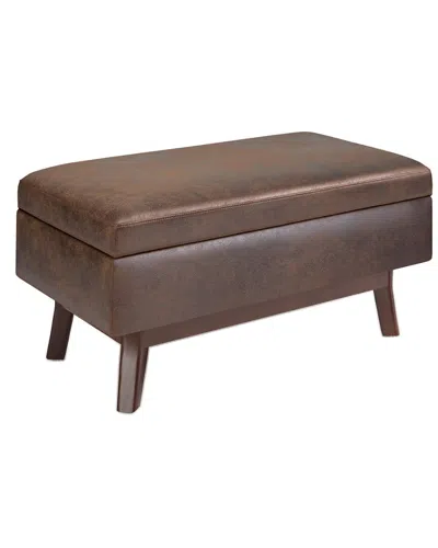 Simpli Home Owen 36in Mid Century Modern Rectangle Small Rectangular Storage  Ottoman In Brown