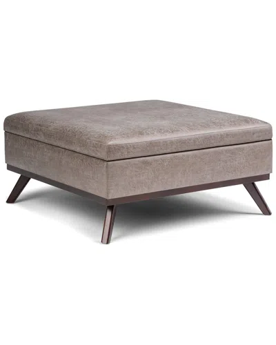 Simpli Home Owen 36in Mid Century Modern Square Coffee Table Storage Ottoman In Gray