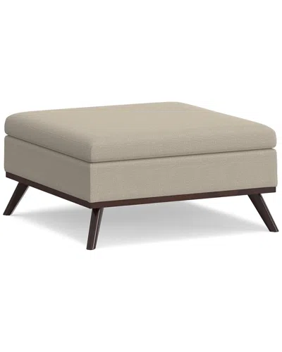 Simpli Home Owen 36in Mid Century Modern Square Coffee Table Storage Ottoman In Neutral