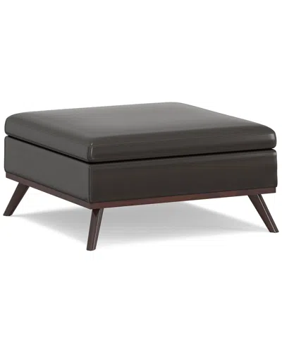 Simpli Home Owen 36in Mid Century Modern Square Coffee Table Storage Ottoman In Gray