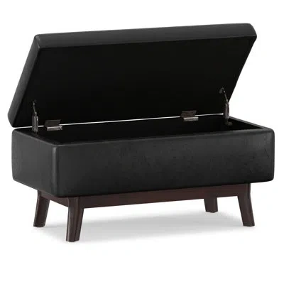 Simpli Home Owen 36"w Upholstered Mid-century Modern Rectangular Lift-top Ottoman With Tufted Detail In Distressed Black Faux Leather