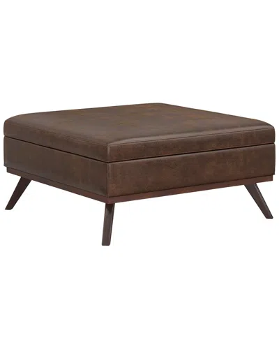 Simpli Home Owen 40in Mid Century Modern Square Xl Coffee Table Storage  Ottoman In Brown