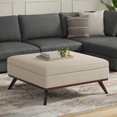 Simpli Home Owen 40"w Upholstered Linen Look Fabric Mid-century Modern Square Lift-top Ottoman With Ample Storag In Slate Grey