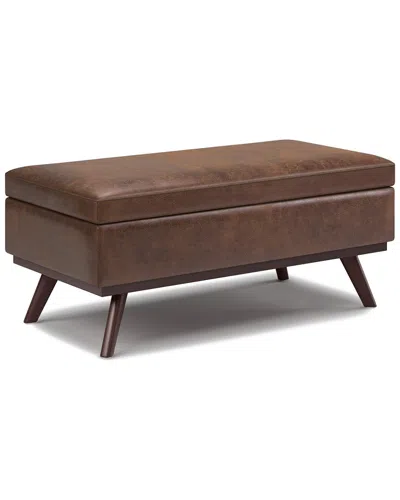 Simpli Home Owen 42in Mid Century Modern Rectangle Lift Top Large Coffee Table  Storage Ottoman In Brown