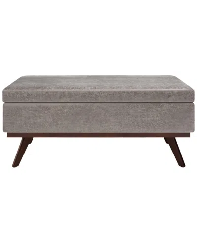 Simpli Home Owen 42in Mid Century Modern Rectangle Lift Top Large Coffee Table  Storage Ottoman In Brown
