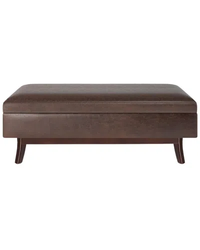 Simpli Home Owen 48in Mid Century Modern Rectangle Rectangular Storage Ottoman In Brown