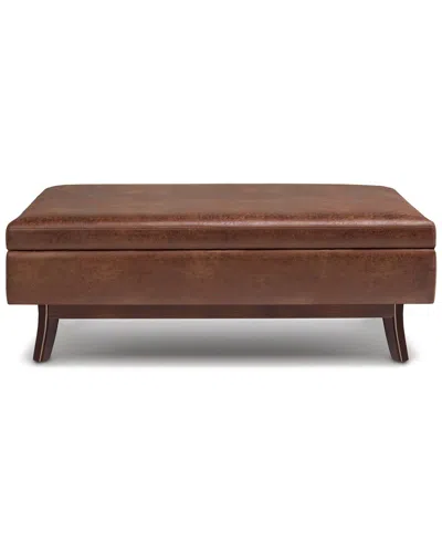 Simpli Home Owen 48in Mid Century Modern Rectangle Rectangular Storage Ottoman In Brown