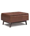 Simpli Home Owen Tray Top Small Coffee Table Storage Ottoman In Distressed Saddle Brown Pu Leather In Distressed Saddle Brown