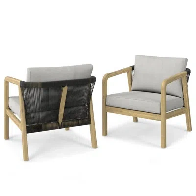 Simpli Home Palmetto Carraway Acacia Patio Dining Armchair With Cushion In Natural