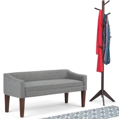 Simpli Home Parris 50"w Upholstered Contemporary Bench With Tufted Cushion And Solid Wood Legs In Pebble Gray,espresso