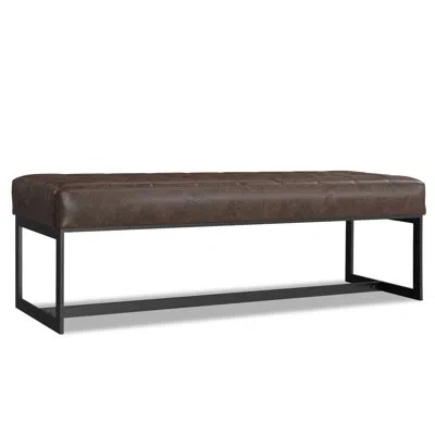 Simpli Home Penelope 56"w Genuine Leather Tufted Ottoman Bench With Metal Base In Brown;black