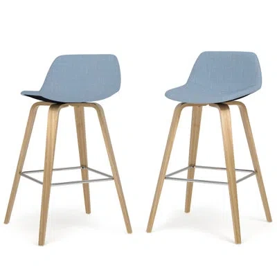 Simpli Home Randolph Upholstered Bentwood Mid-century Modern Bar & Counter Stool With Chrome Footrest (set Of 2) In Denim Blue (gray)