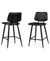 Simpli Home Raya Counter Height Stool (set Of 2) In Black Pu Leather In Black
