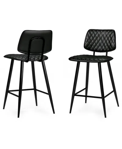 Simpli Home Raya Counter Height Stool (set Of 2) In Black Pu Leather