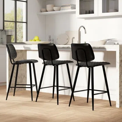 Simpli Home Raya Upholstered Contemporary Counter Stool With Quilted Diamond Pattern, And Black Frame (set Of 2)