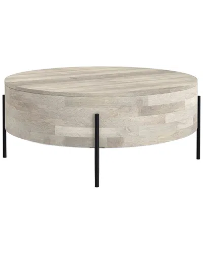 Simpli Home Rayburn Solid Mango Wood 38in Round Modern Urban Drum Coffee Table In Neutral