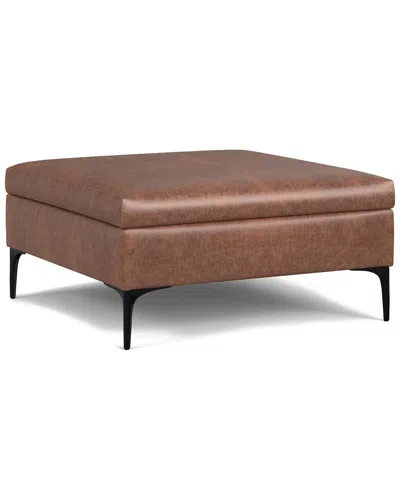 Simpli Home Rebecca 36in Contemporary Square Mid Century Coffee Table Storage  Ottoman With Lift Up  In Brown