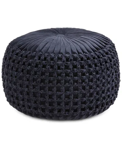 Simpli Home Renee Boho Round Pouf In Blue