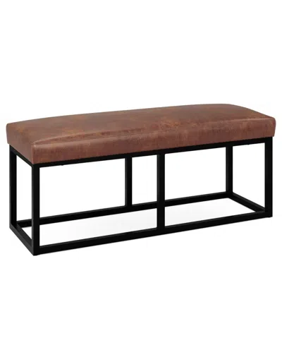 Simpli Home Reynolds Ottoman Bench In Distressed Saddle Brown Pu Leather