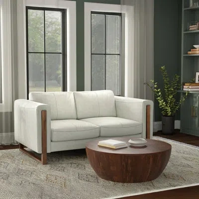 Simpli Home Richard Genuine Leather Loveseat Sofa In With Solid Wood Legs In Richard Light Smoke Grey Genuine Leather