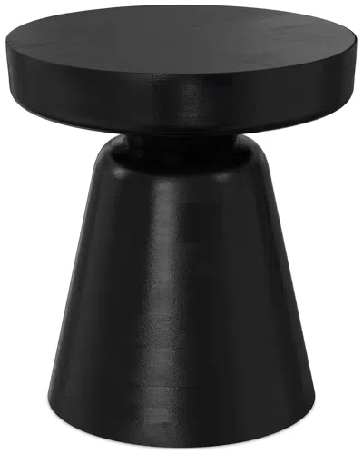 Simpli Home Robbie Solid Mango Wood 16in Round Boho Contemporary Rustic Accent  Table In Black