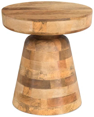 Simpli Home Robbie Solid Mango Wood 16in Round Boho Contemporary Rustic Accent  Table In Brown