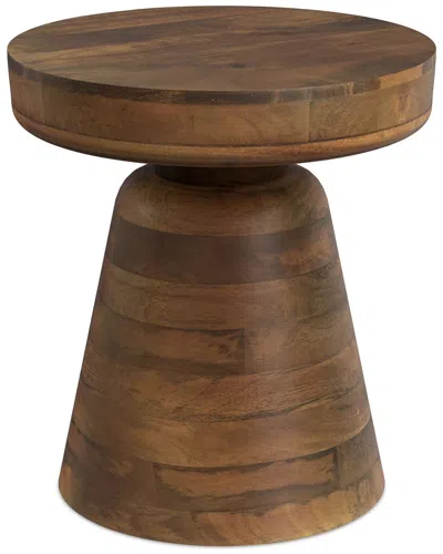 Simpli Home Robbie Solid Mango Wood 16in Round Contemporary Rustic Accent  Table