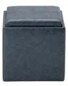 Simpli Home Rockwood 17in Contemporary Square Cube Storage Ottoman With Tray