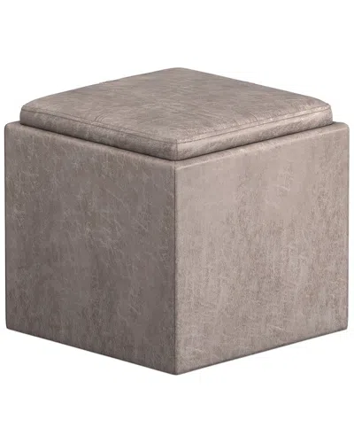 Simpli Home Rockwood 17in Contemporary Square Cube Storage Ottoman With Tray