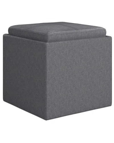 Simpli Home Rockwood 17in Contemporary Square Cube Storage Ottoman With Tray