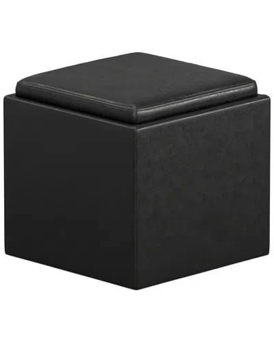 Simpli Home Rockwood 17in Contemporary Square Cube Storage Ottoman With Tray In Black