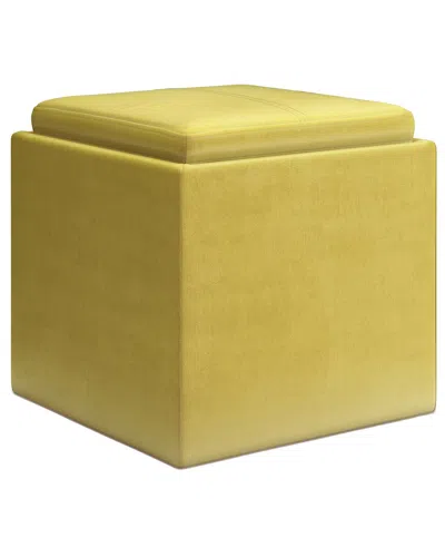 Simpli Home Rockwood 17in Contemporary Square Cube Storage Ottoman With Tray In Yellow