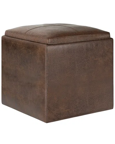 Simpli Home Rockwood 17in Contemporary Square Cube Storage Ottoman With Tray In Brown