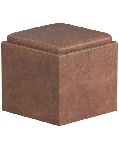 Simpli Home Rockwood 17in Contemporary Square Cube Storage Ottoman With Tray In Brown