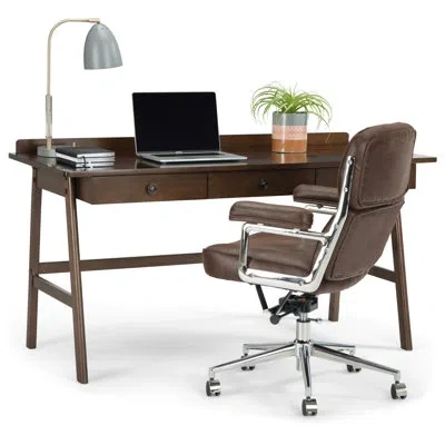 Simpli Home Rylie 60"w Solid Wood Transitional Writing Desk With 3 Drawers, Lift-top Compartments, Usb And Power In Natural Brown