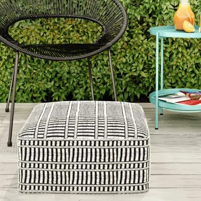 Simpli Home Safford 20"w Woven Recycled Polyester Upholstered Indoor/outdoor Square Pouf In White