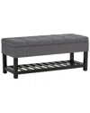 Simpli Home Saxon 43in Transitional Rectangle Storage Ottoman Bench In Gray