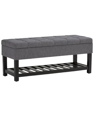 Simpli Home Saxon 43in Transitional Rectangle Storage Ottoman Bench In Gray