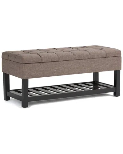 Simpli Home Saxon 43in Transitional Rectangle Storage Ottoman Bench In Brown