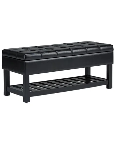 Simpli Home Saxon 43in Transitional Rectangle Storage Ottoman Bench In Black