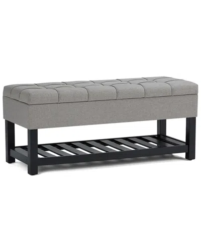 Simpli Home Saxon 43in Transitional Rectangle Storage Ottoman Bench In Gray