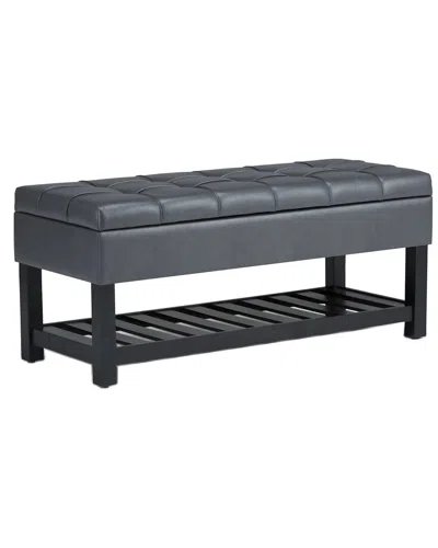 Simpli Home Saxon 43in Transitional Rectangle Storage Ottoman Bench In Black
