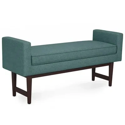 Simpli Home Scott Linen Fabric Contemporary Small Ottoman Bench With Raised Sides And Cushioned Seat In Smoky Teal